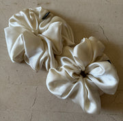 2 Large Ivory Silk Charmeuse Scrunchies | Soft & Luxurious Handmade Hair Ties