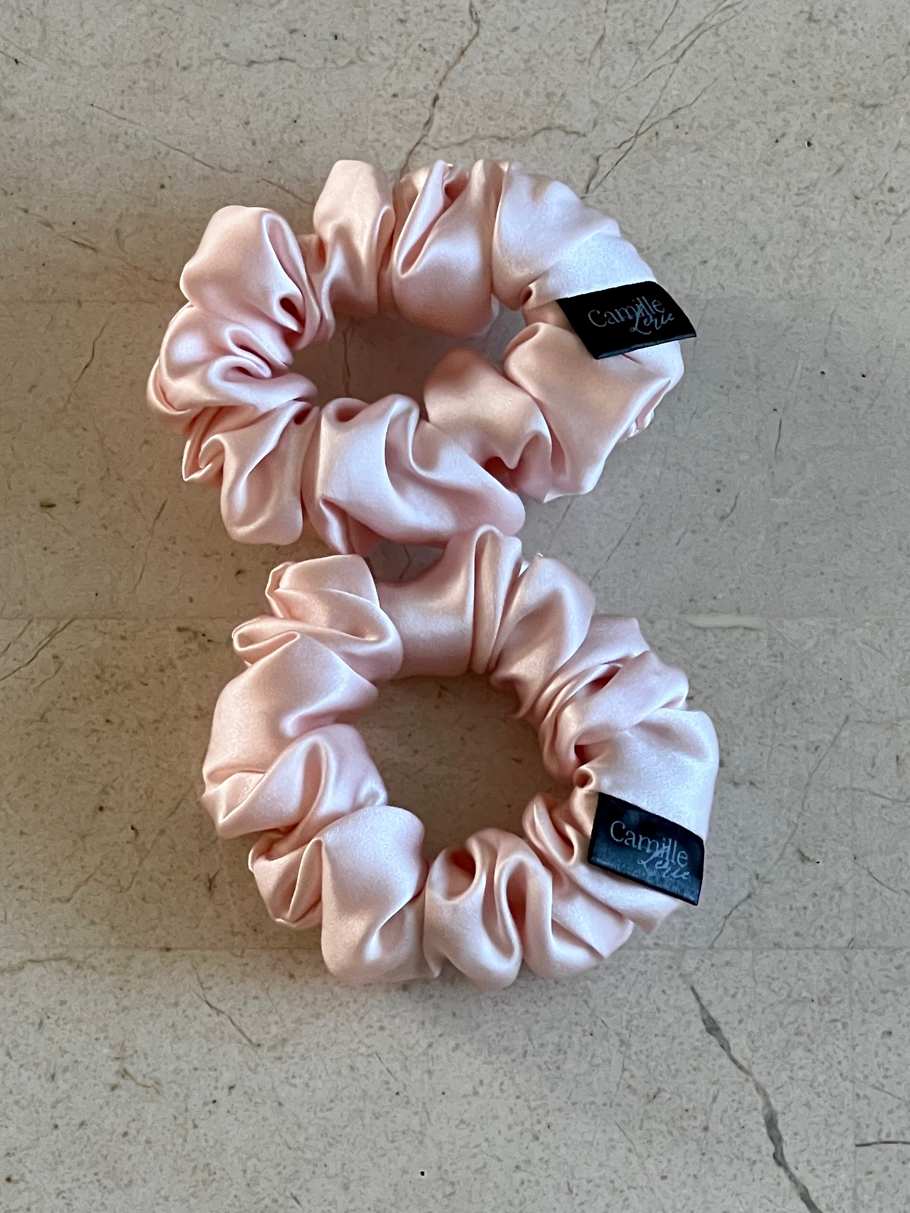 2 Midi Blush Pink Silk Charmeuse Scrunchies | Soft & Luxurious Handmade Hair Ties