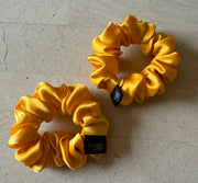 2 Midi Marigold Yellow Silk Charmeuse Scrunchies | Soft & Luxurious Handmade Hair Ties