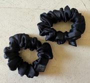 2 Midi Noir Silk Charmeuse Scrunchies | Soft & Luxurious Handmade Hair Ties