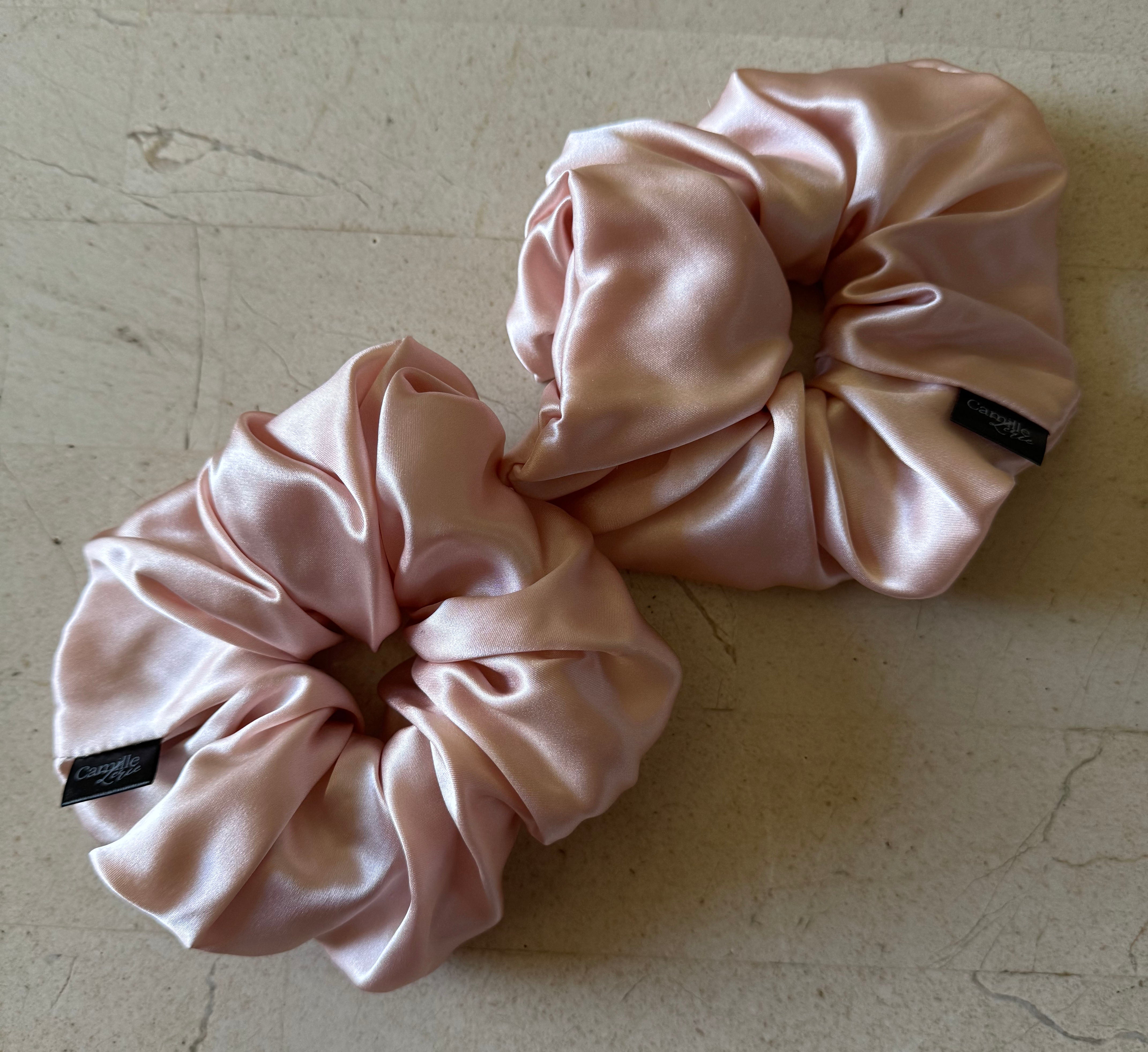 2 Regular Blush Pink Silk Charmeuse Scrunchies | Soft & Luxurious Handmade Hair Ties