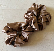 2 Regular Coffee Silk Charmeuse Scrunchies | Soft & Luxurious Handmade Hair Ties