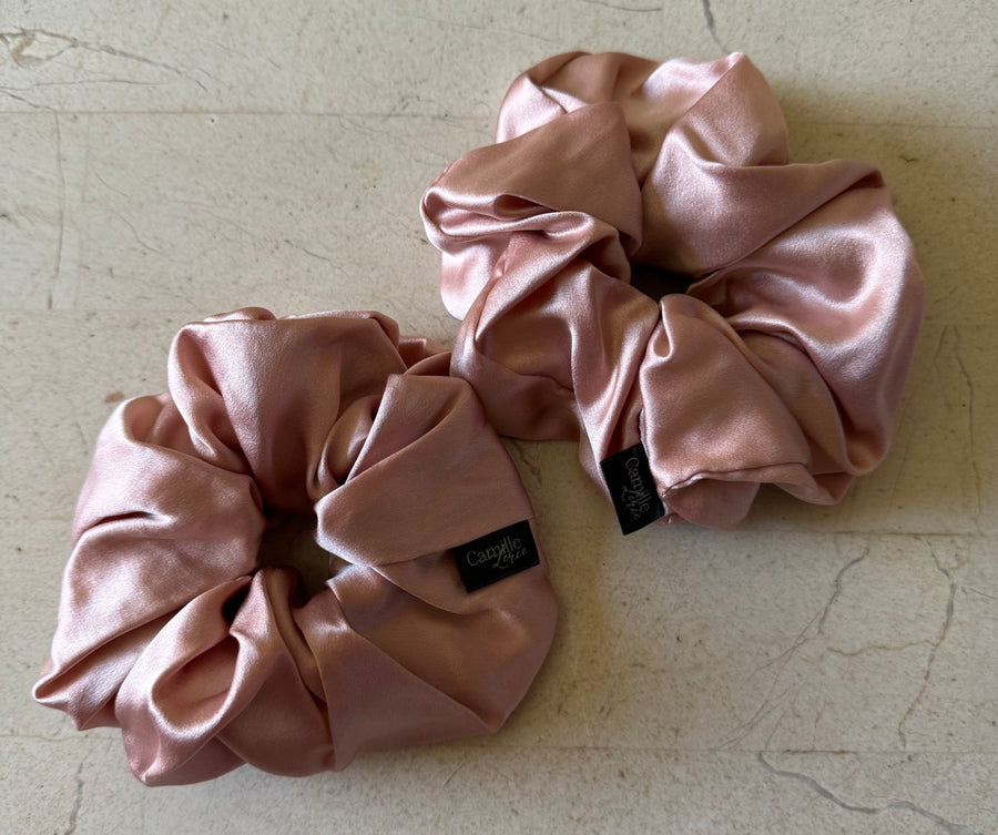 2 Regular Mahogany Rose Silk Charmeuse Scrunchies | Soft & Luxurious Handmade Hair Ties