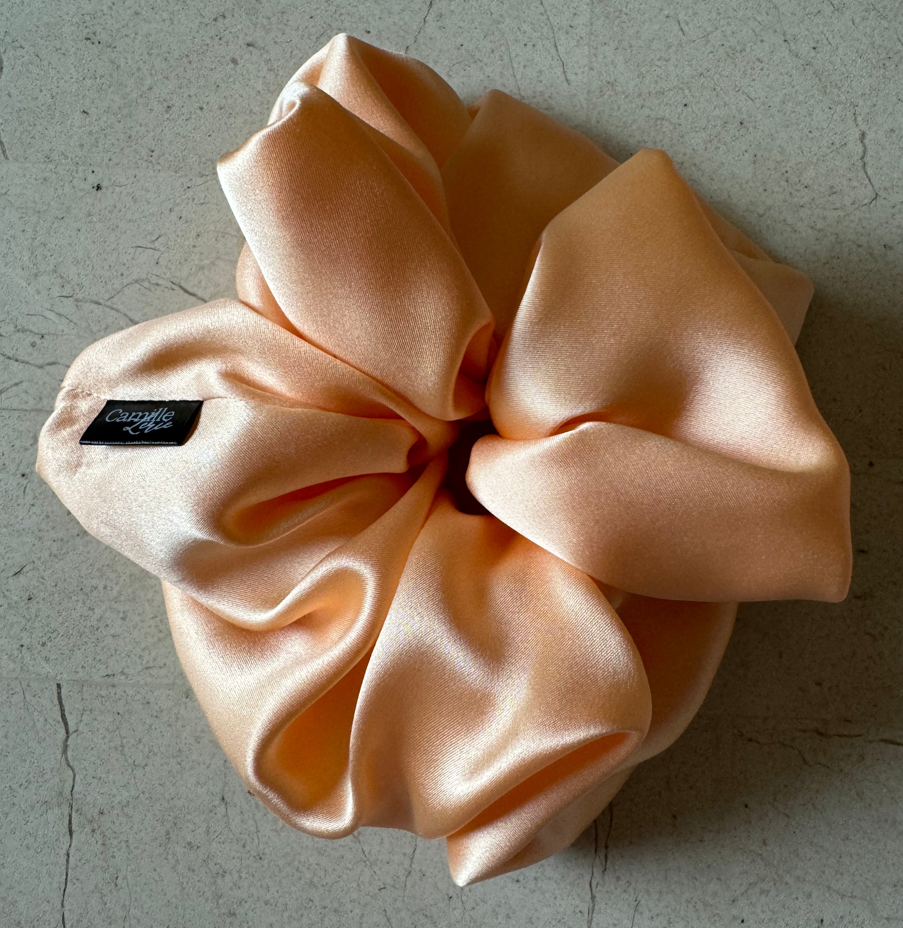 Large Caramel Cream Silk Charmeuse Scrunchies | Luxurious Handmade Hair Ties