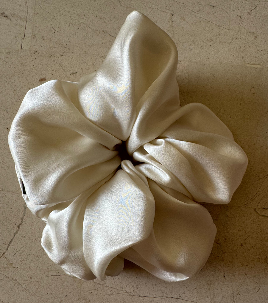 Large Ivory Silk Charmeuse Scrunchies | Soft & Luxurious Handmade Hair Ties