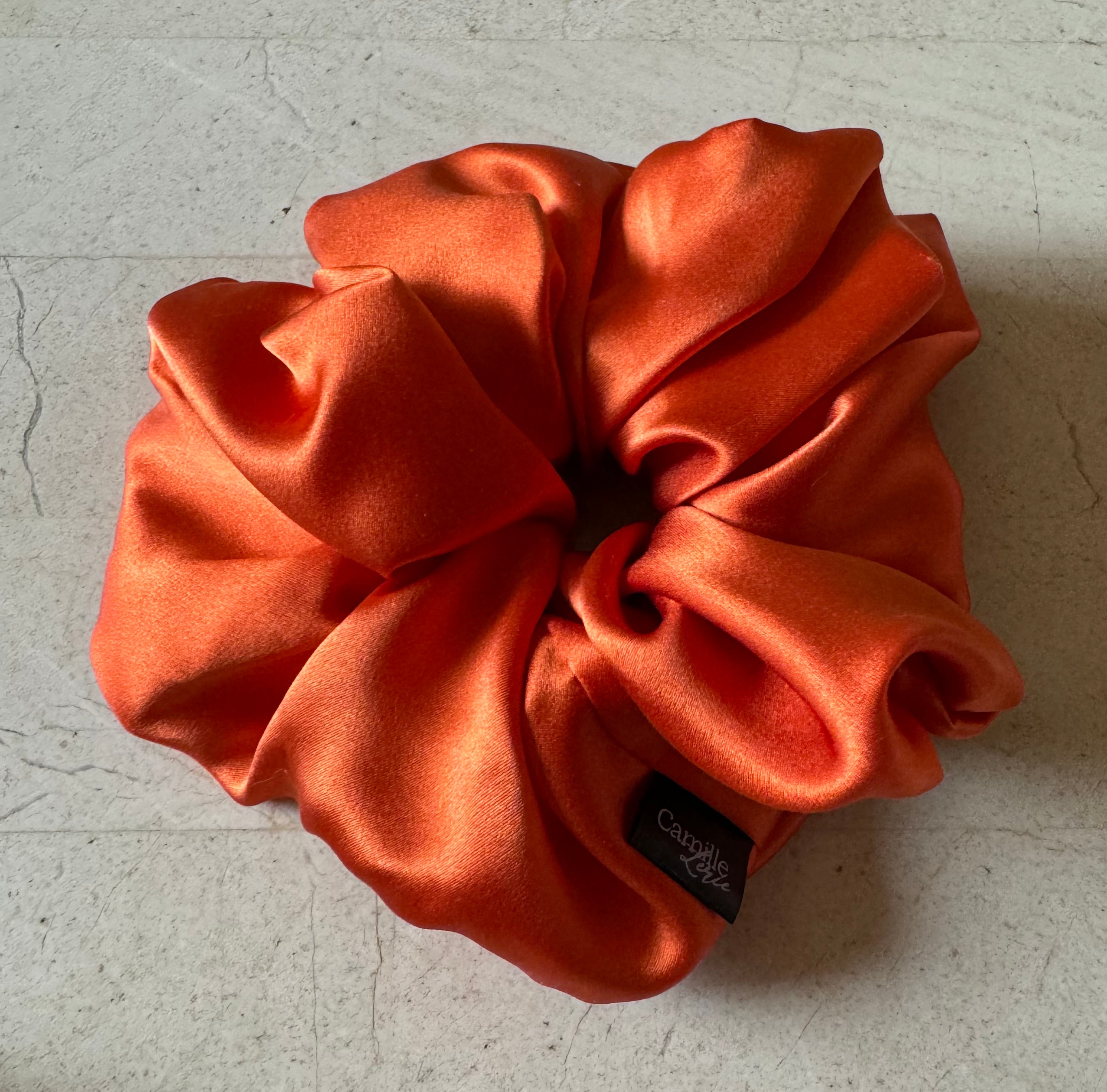 Large Mandarin Orange Silk Charmeuse Scrunchies | Soft & Luxurious Handmade Hair Ties