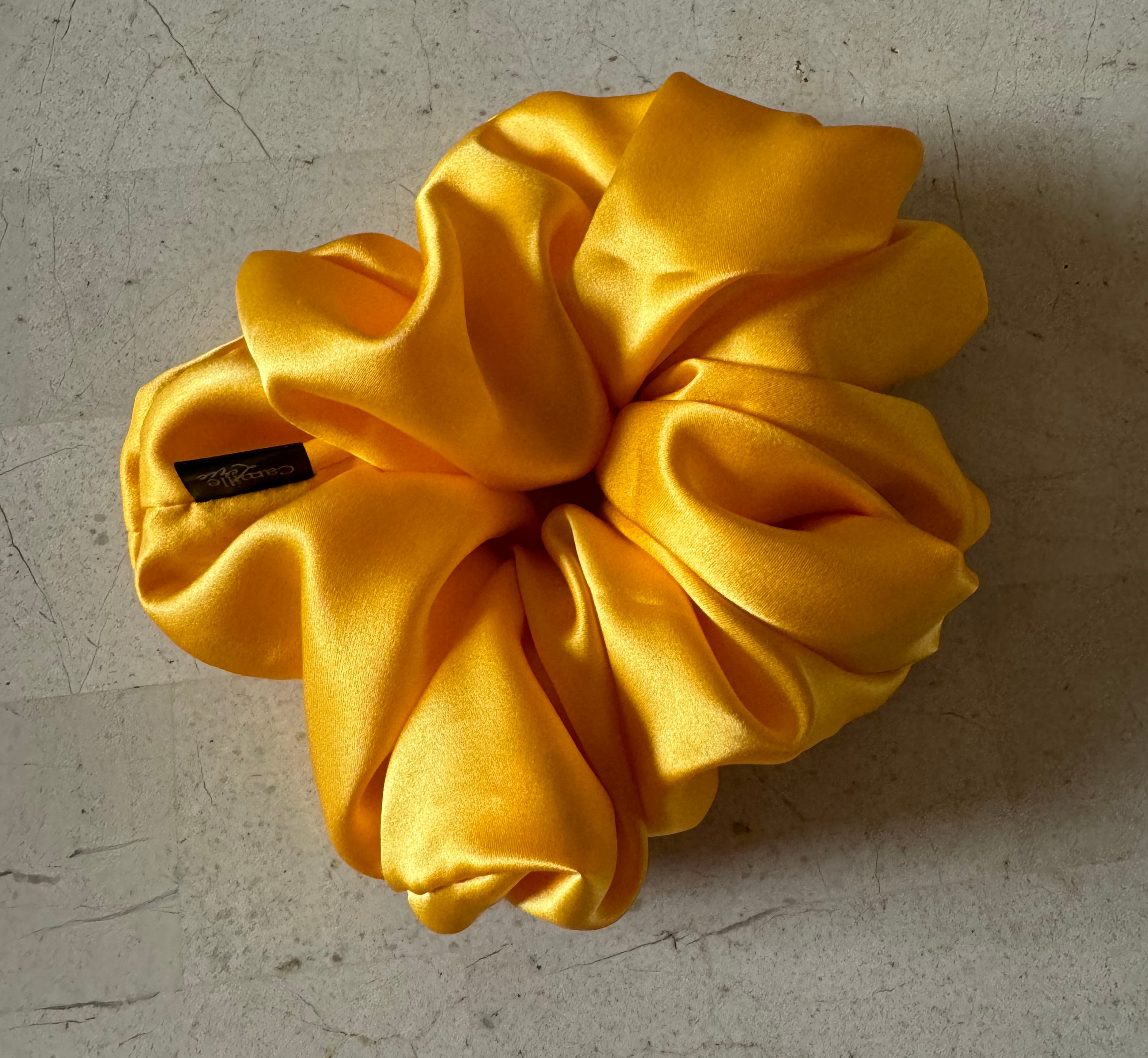 Large Marigold Yellow Silk Charmeuse Scrunchies | Soft & Luxurious Handmade Hair Ties