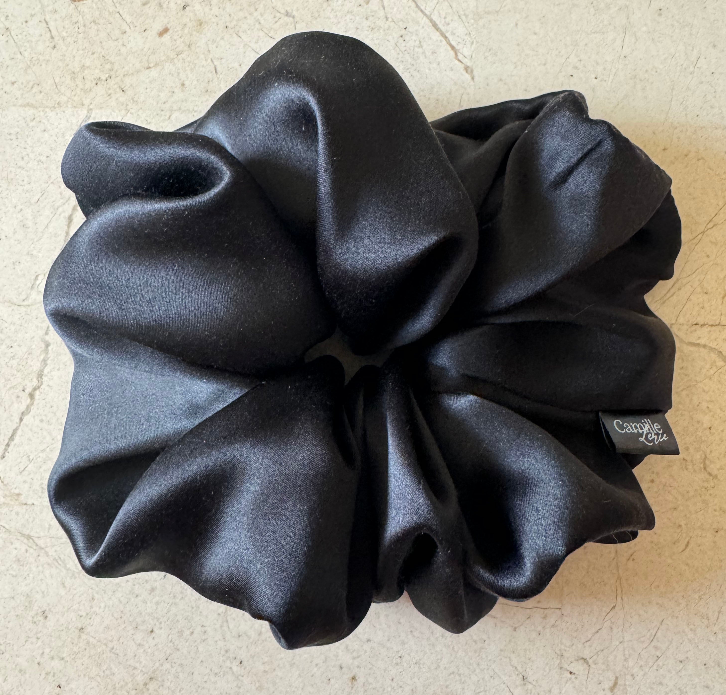 Large Noir Silk Charmeuse Scrunchies | Soft & Luxurious Handmade Hair Ties