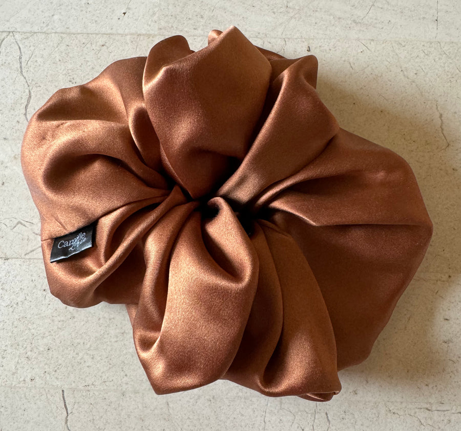 Large Toffee Silk Charmeuse Scrunchies | Soft & Luxurious Handmade Hair Ties