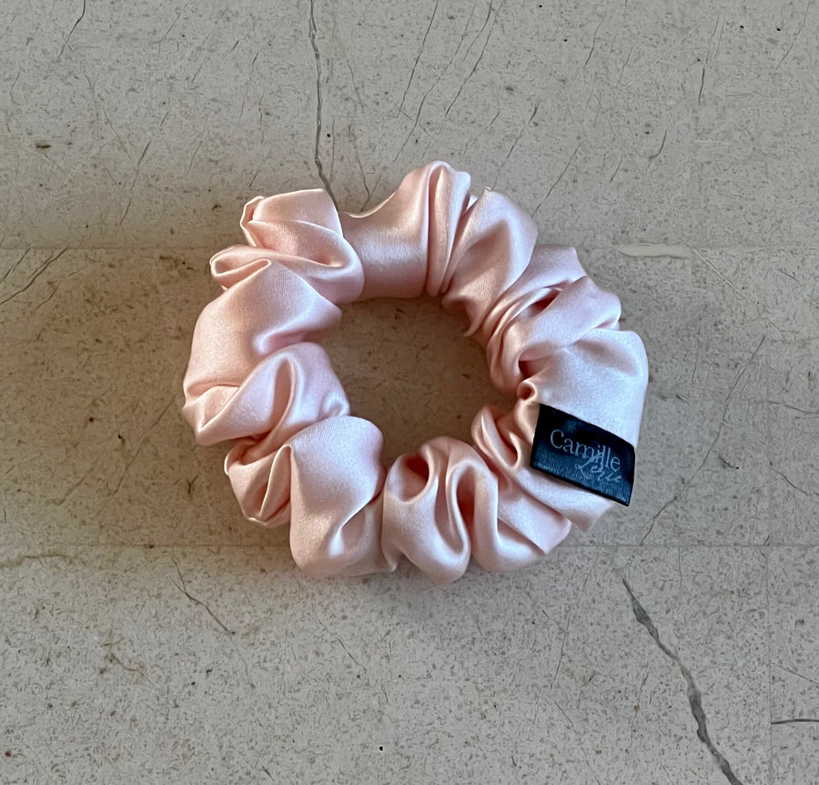 Midi Blush Pink Silk Charmeuse Scrunchies | Soft & Luxurious Handmade Hair Ties