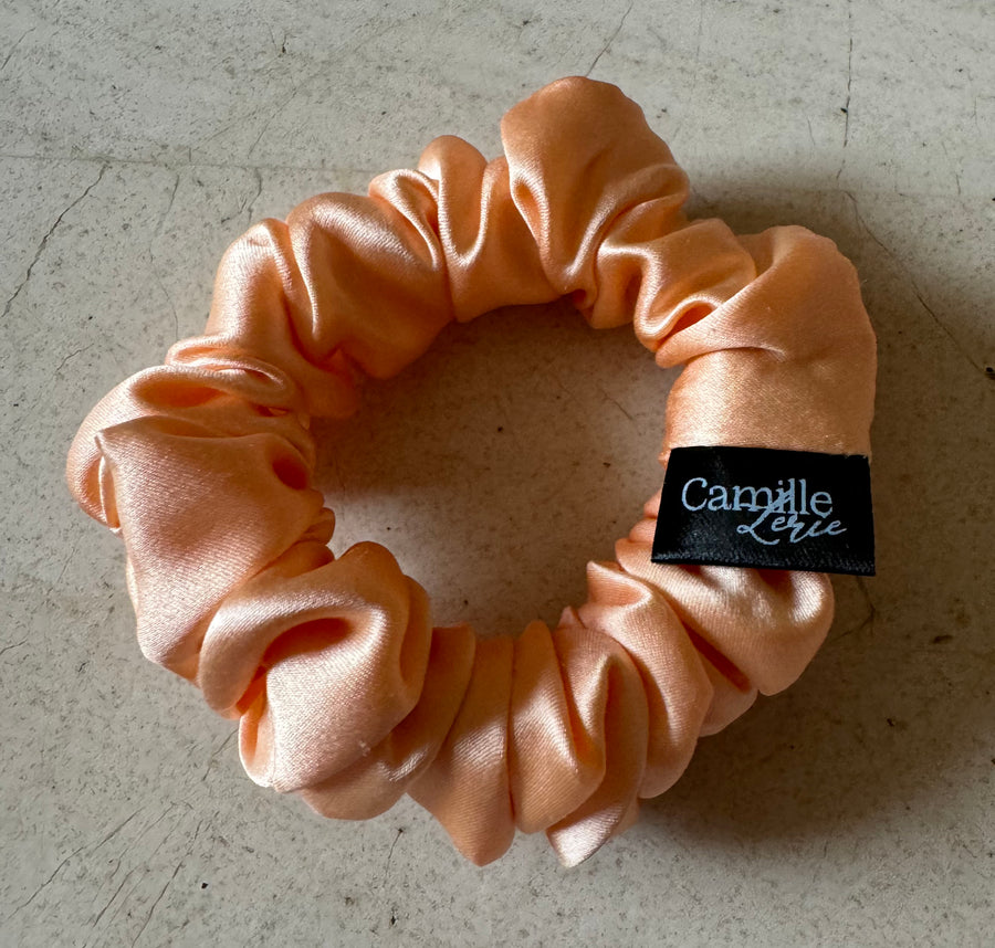 Midi Caramel Cream Silk Charmeuse Scrunchies | Soft & Luxurious Handmade Hair Ties