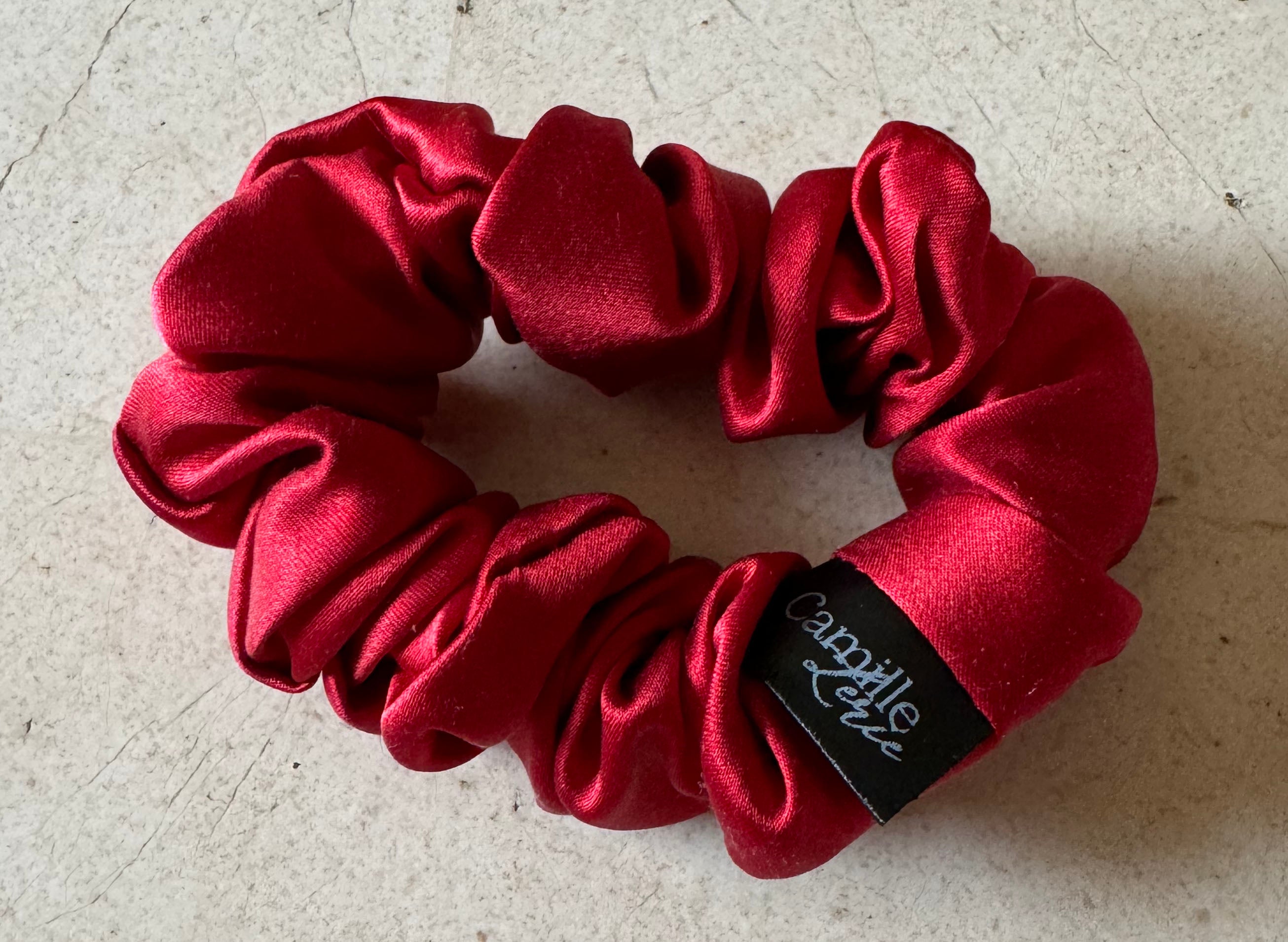 Midi Cherry Red Silk Charmeuse Scrunchies | Soft & Luxurious Handmade Hair Ties