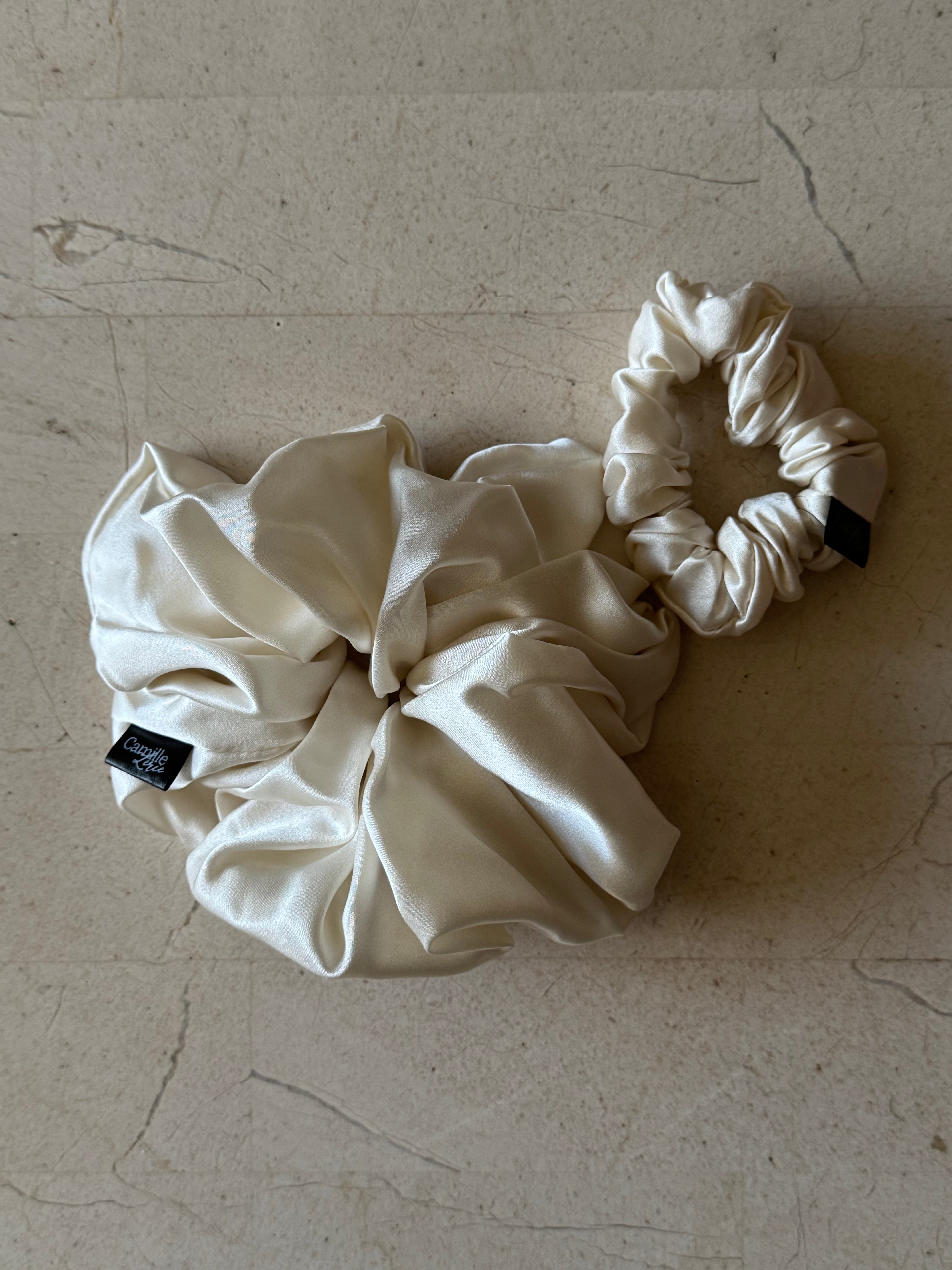 Midi & Large Ivory Silk Scrunchies