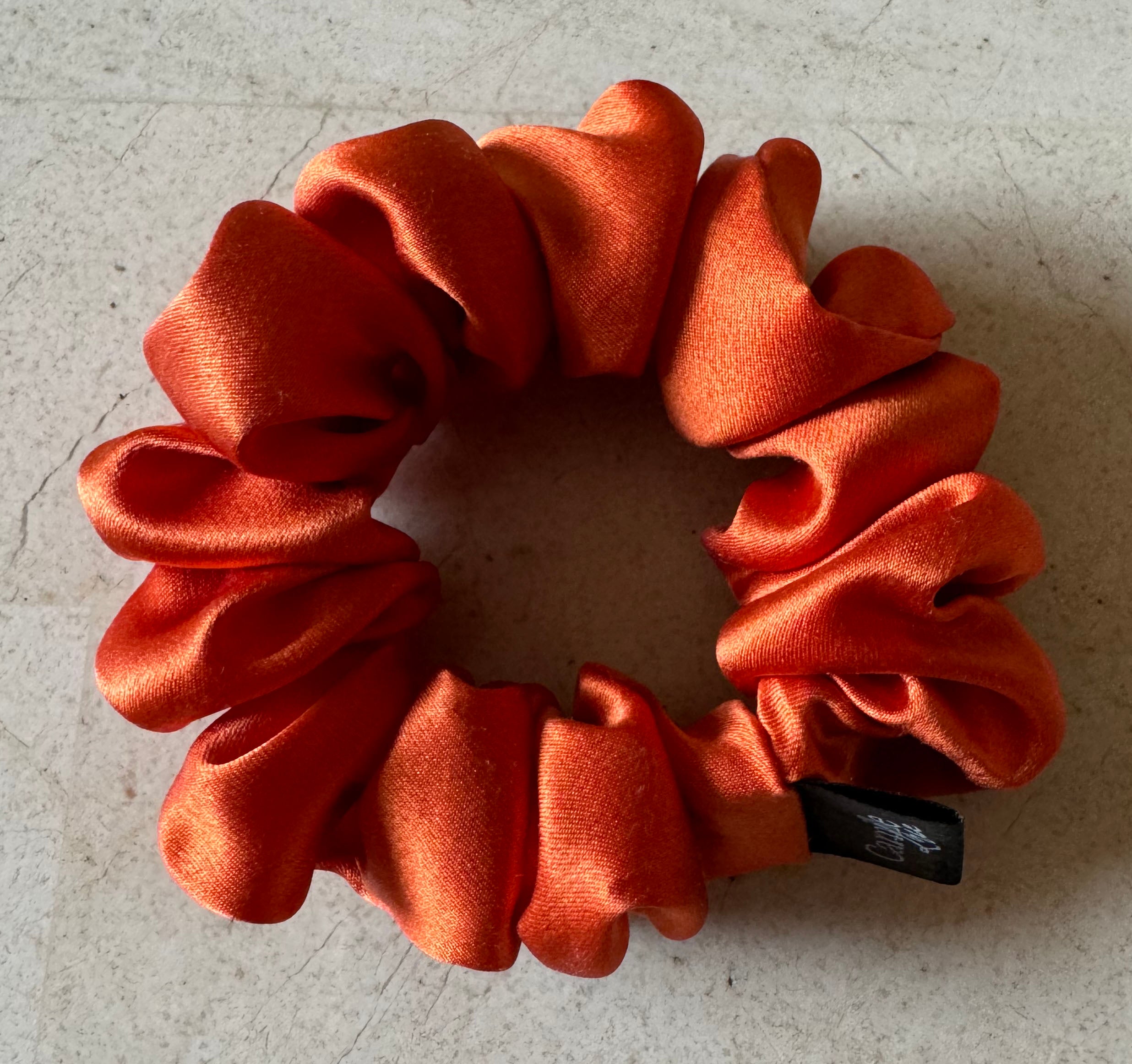 Midi Mandarin Orange Silk Charmeuse Scrunchies | Soft & Luxurious Handmade Hair Ties