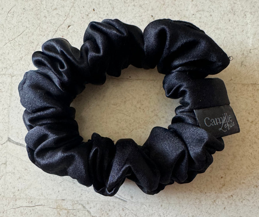 Midi Noir Silk Charmeuse Scrunchies | Soft & Luxurious Handmade Hair Ties