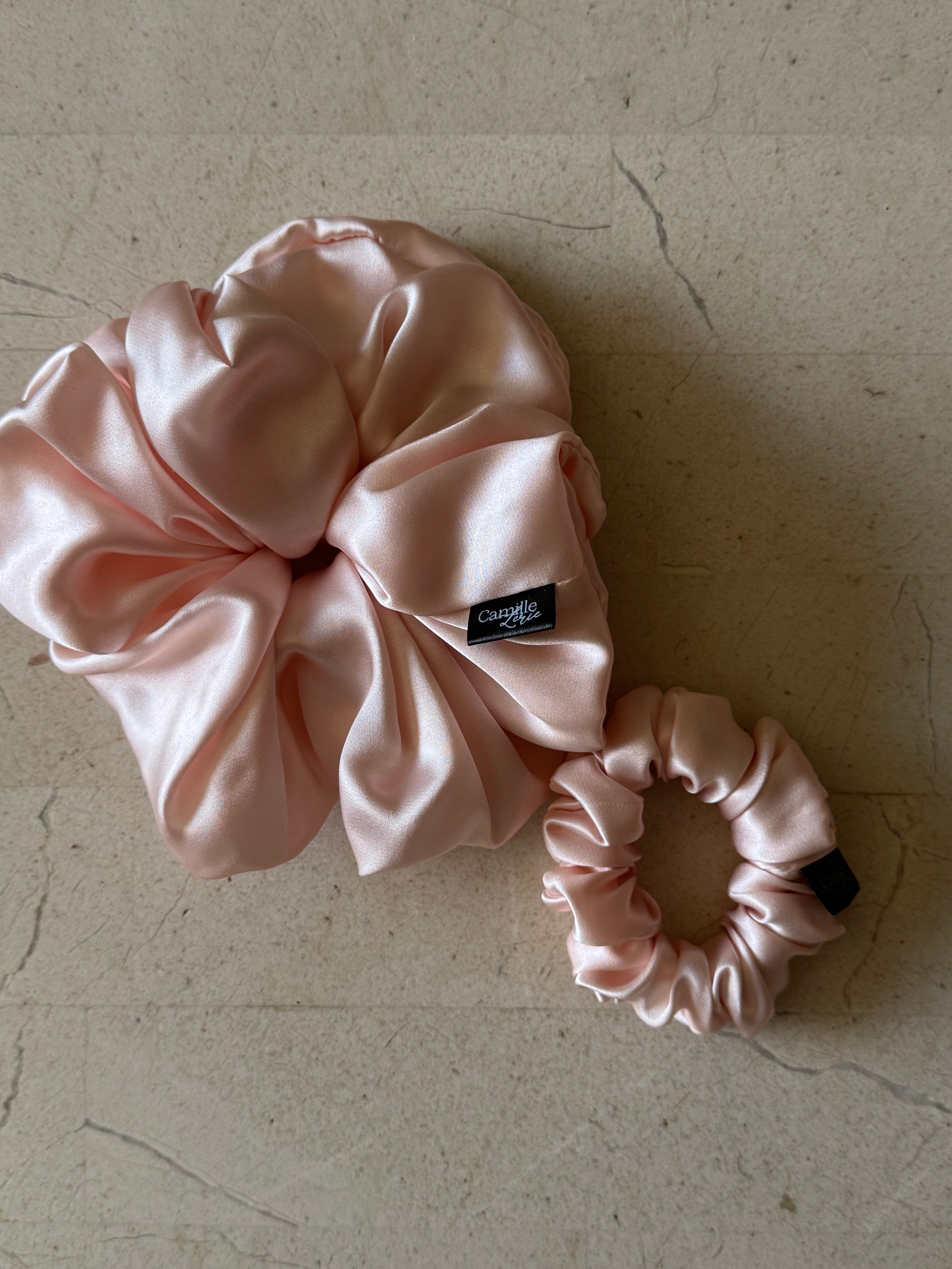 Midi and Large Blush Silk Scrunchies