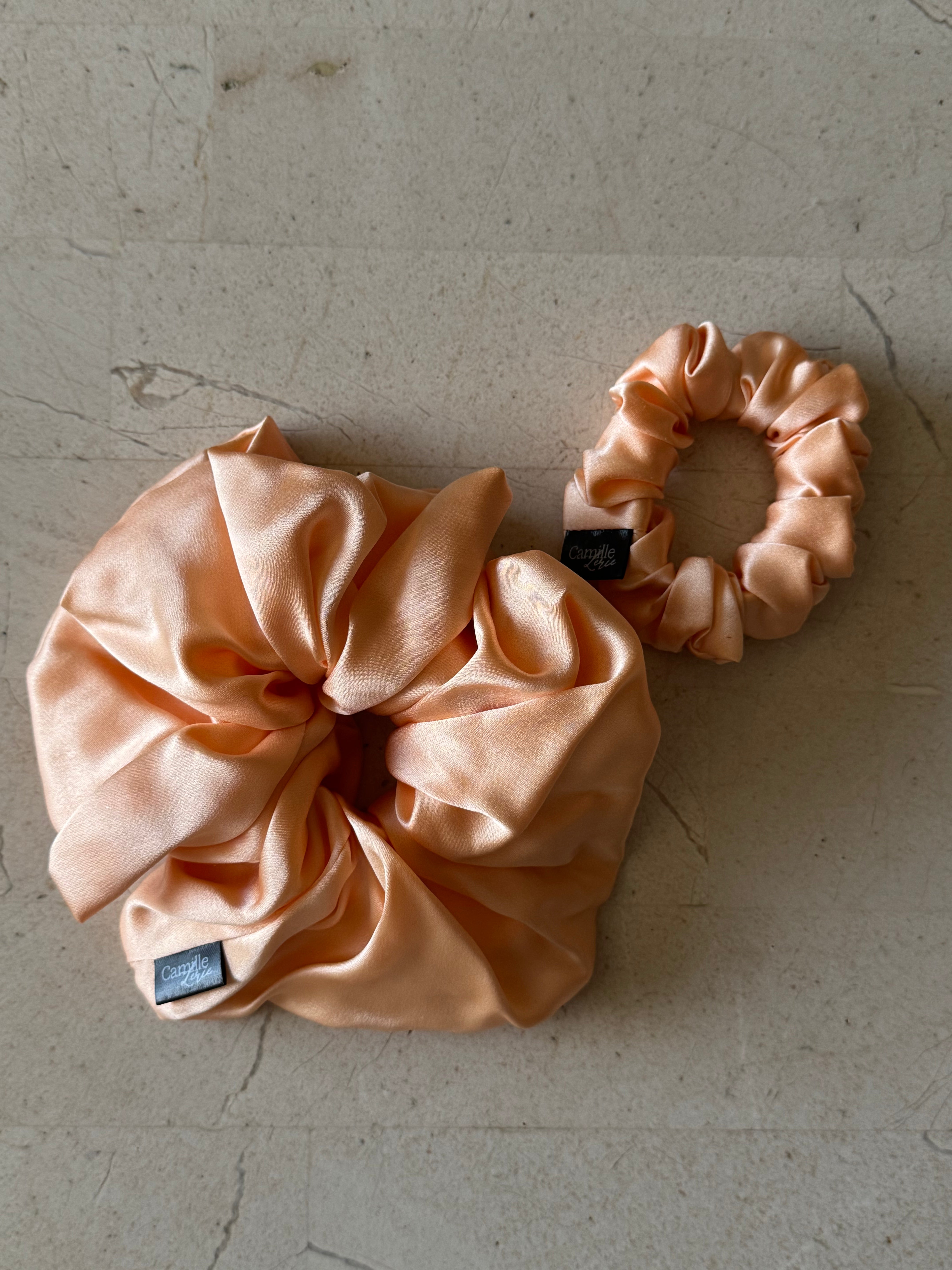 Midi and Large Caramel Cream Silk Scrunchies