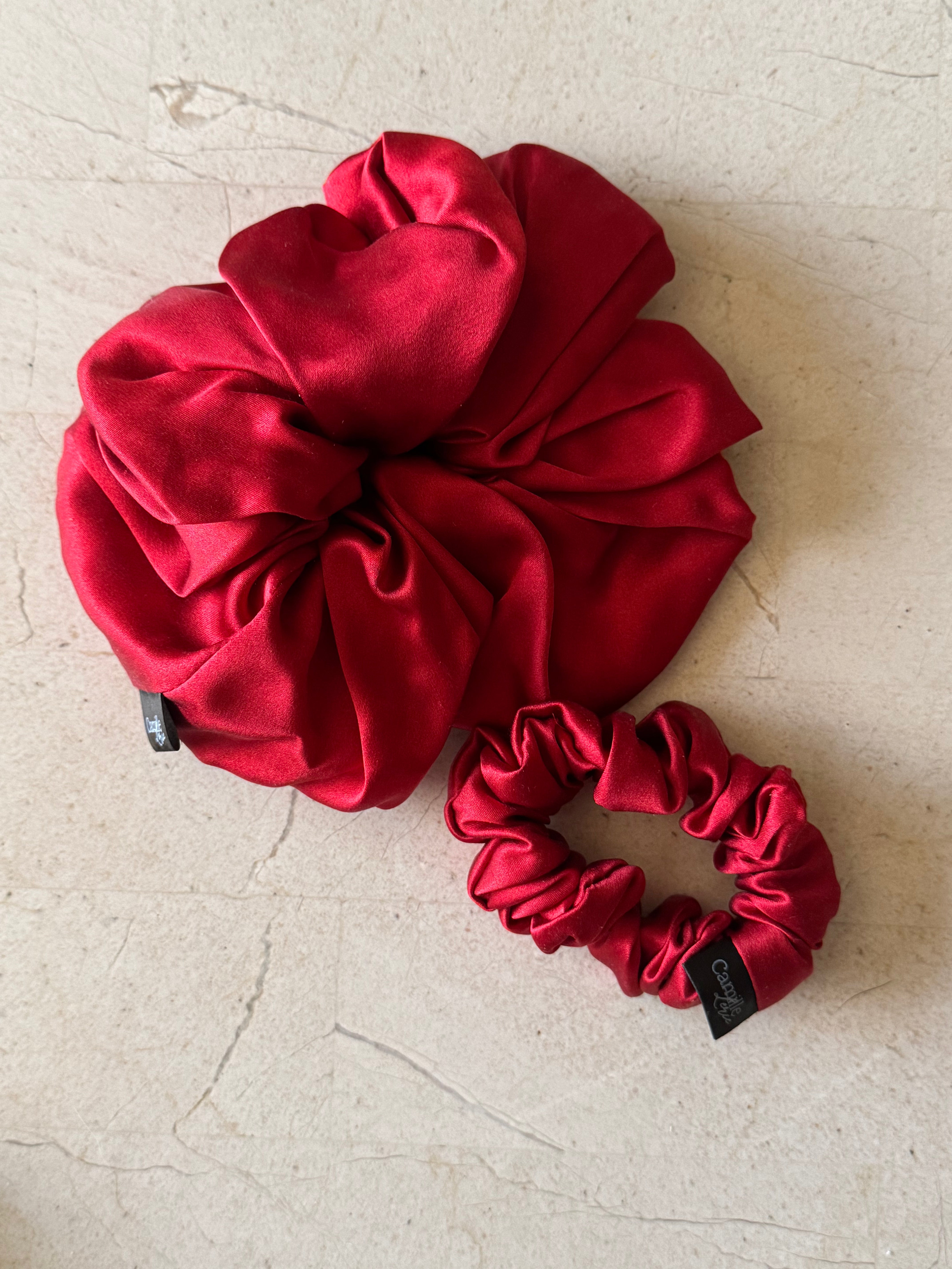 Midi and Large Cherry Silk Scrunchies