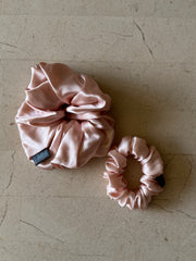 Midi and Regular Blush Silk Scrunchies