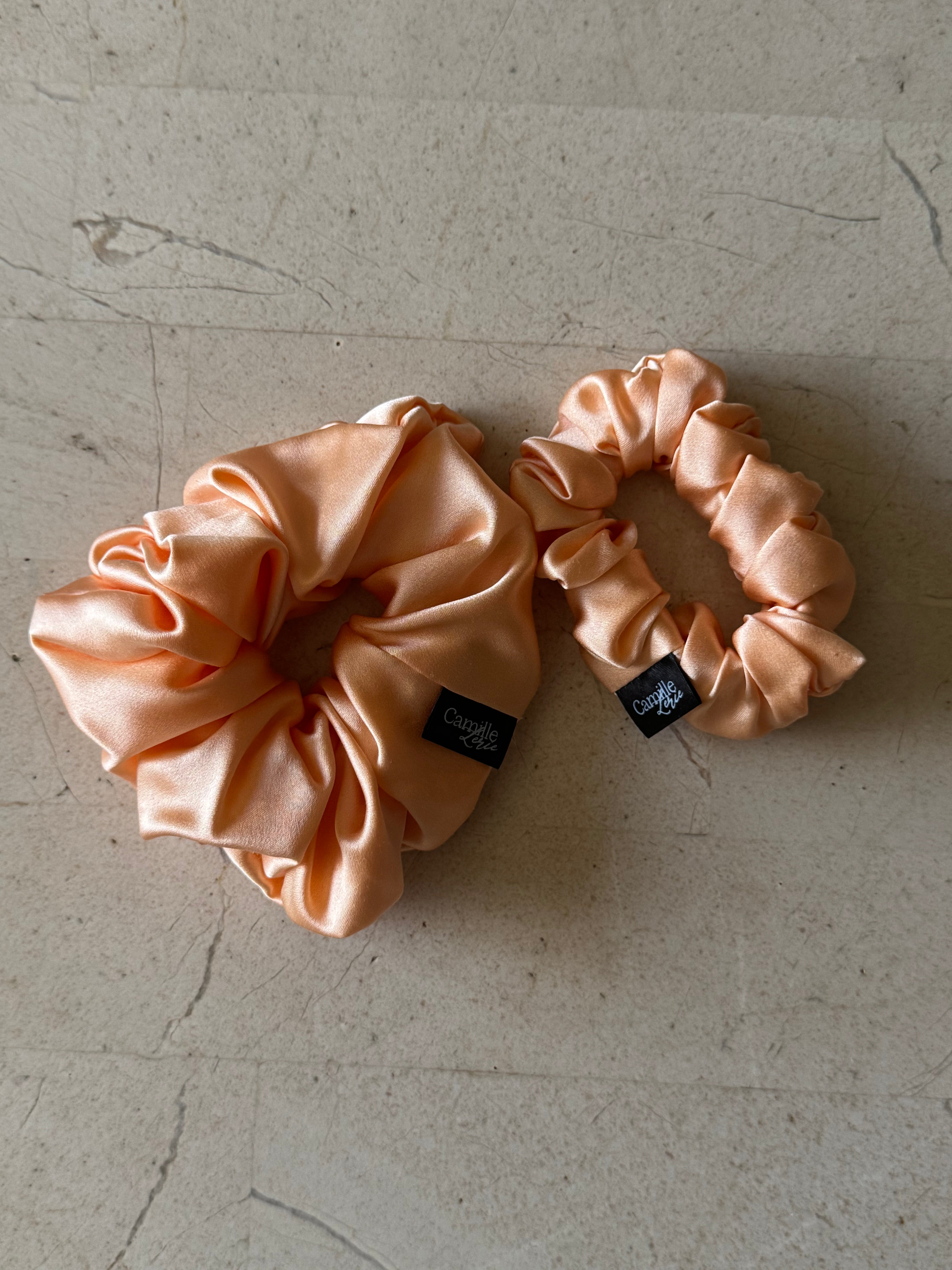 Midi and Regular Caramel Cream Silk Scrunchies