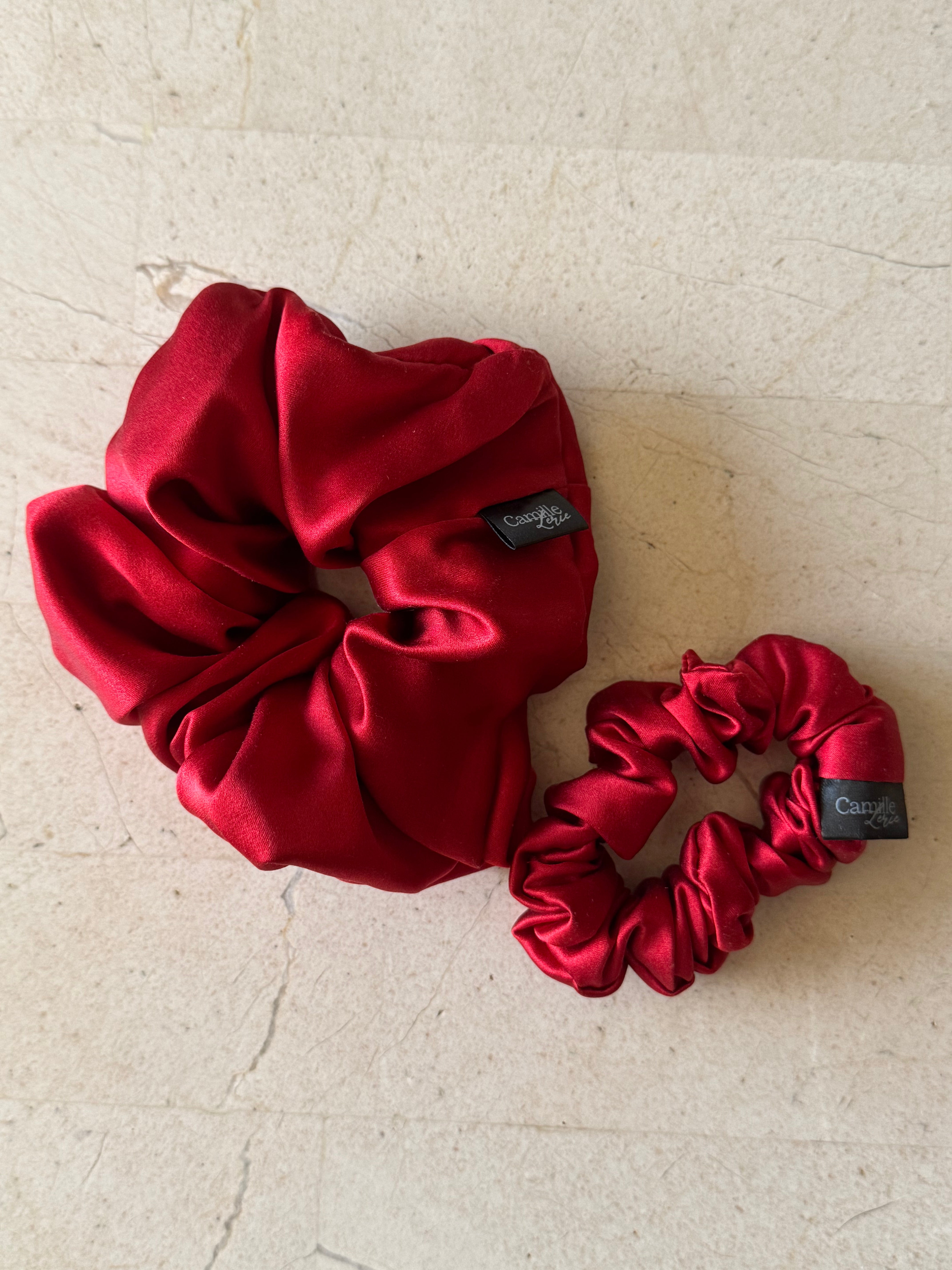 Midi and Regular Cherry Silk Scrunchies