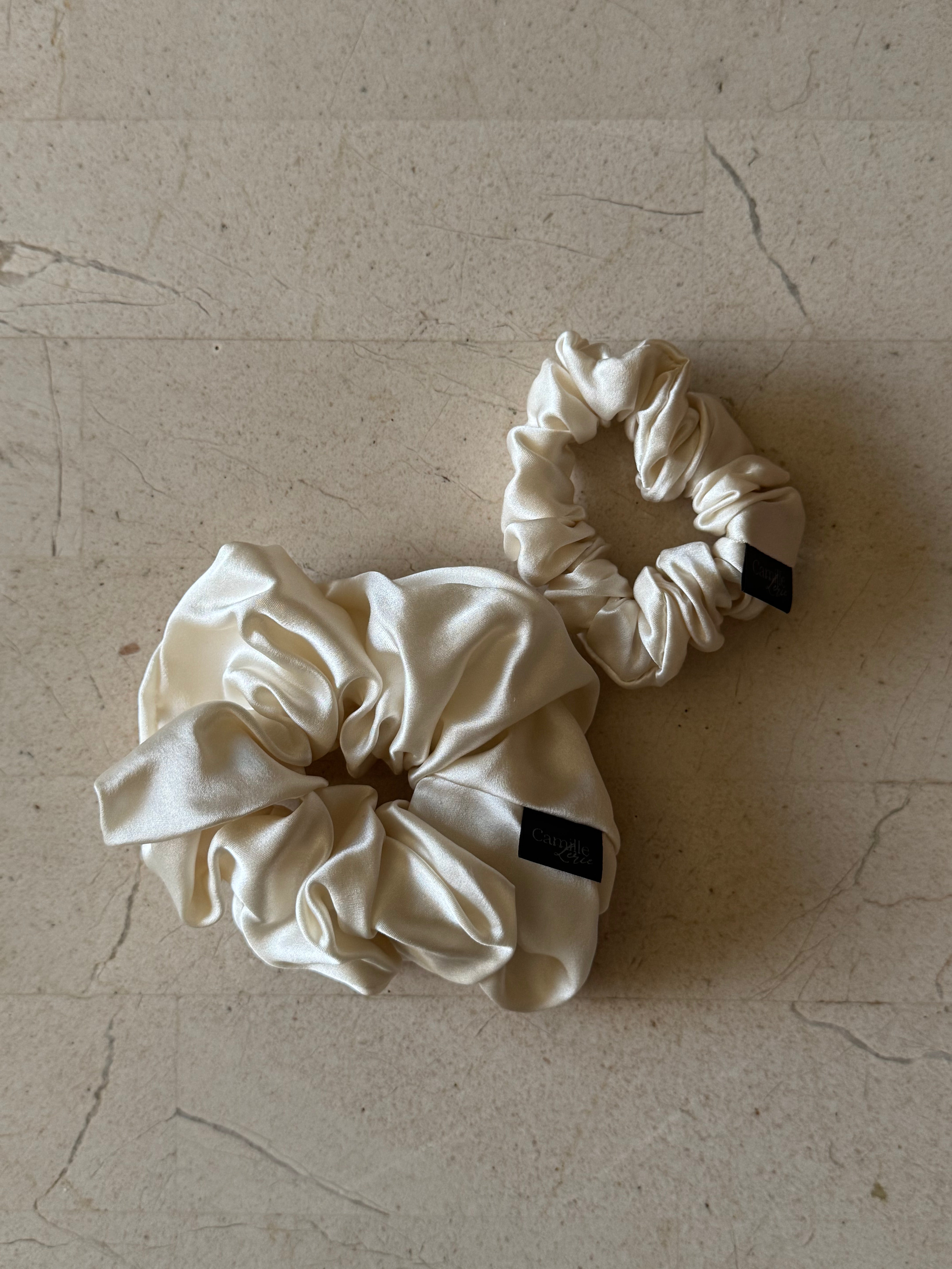 Midi and Regular Ivory Silk Scrunchies