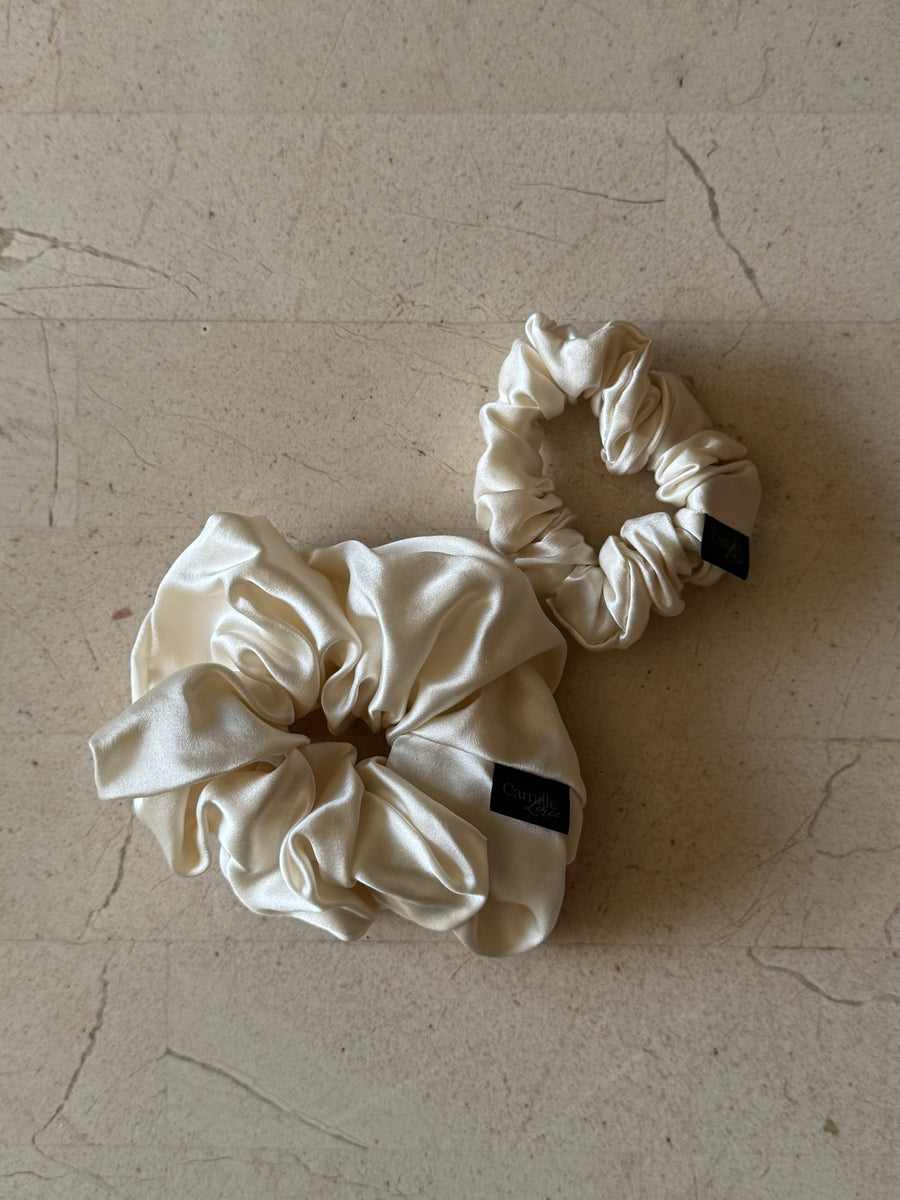 Midi and Regular Ivory Silk Scrunchies