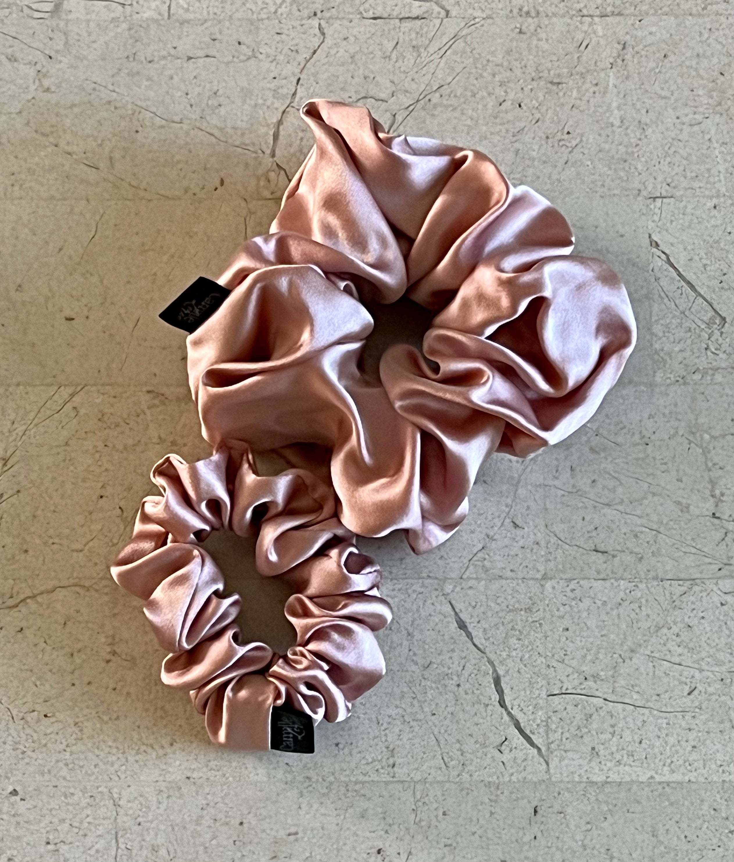 Midi and Regular Mahogany Rose Silk Scrunchies