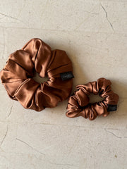 Midi and Regular Toffee Silk Scrunchies