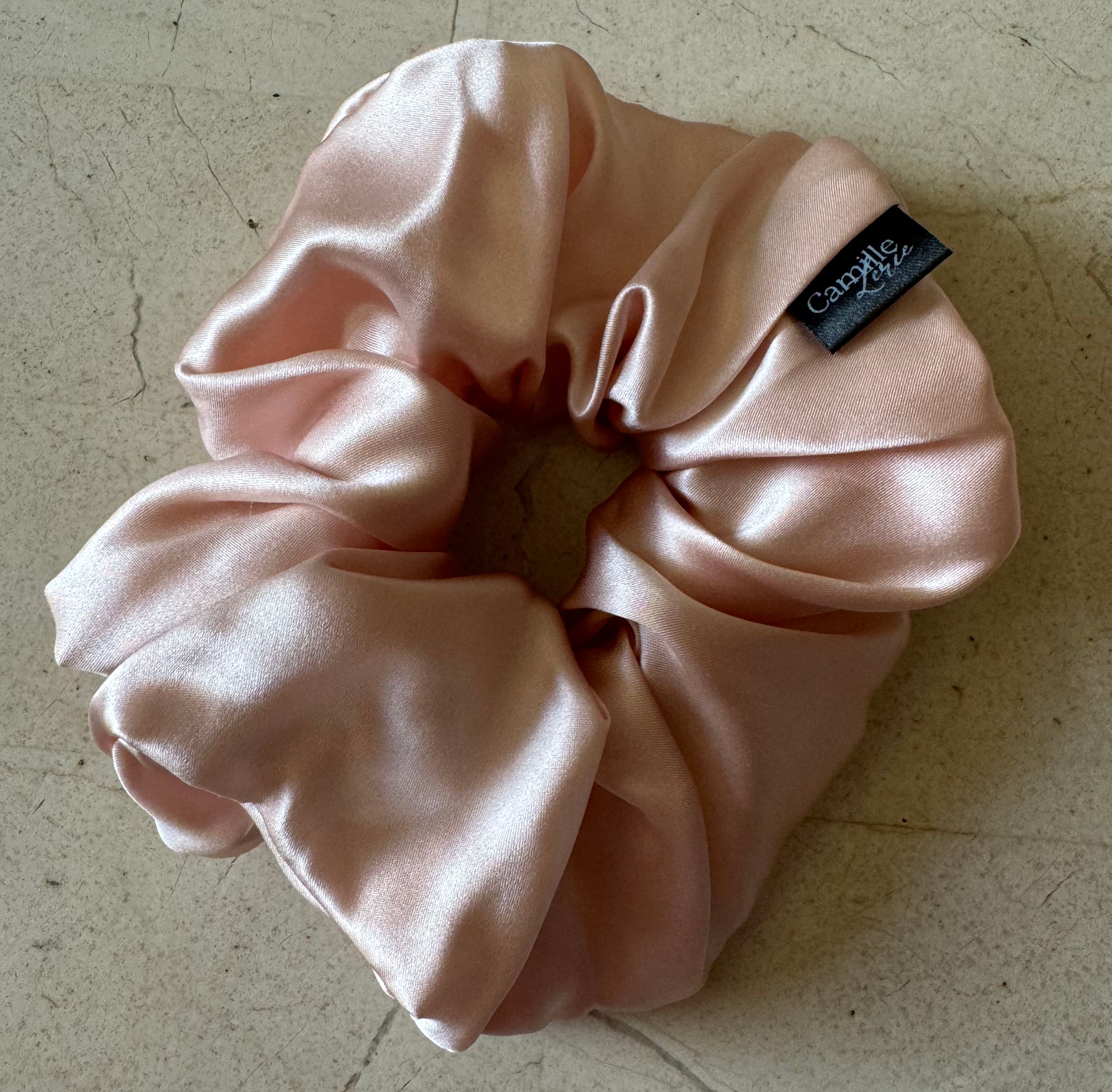 Regular Blush Pink Silk Charmeuse Scrunchies | Soft & Luxurious Handmade Hair Ties