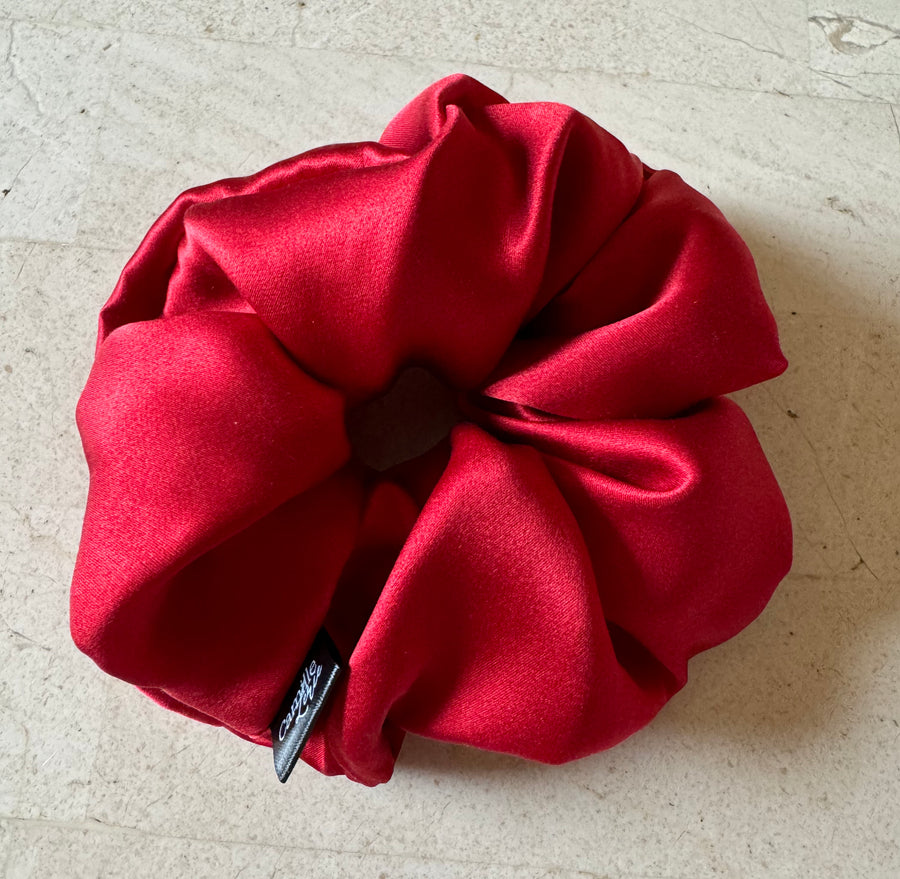 Regular Cherry Red Silk Charmeuse Scrunchies | Soft & Luxurious Handmade Hair Ties