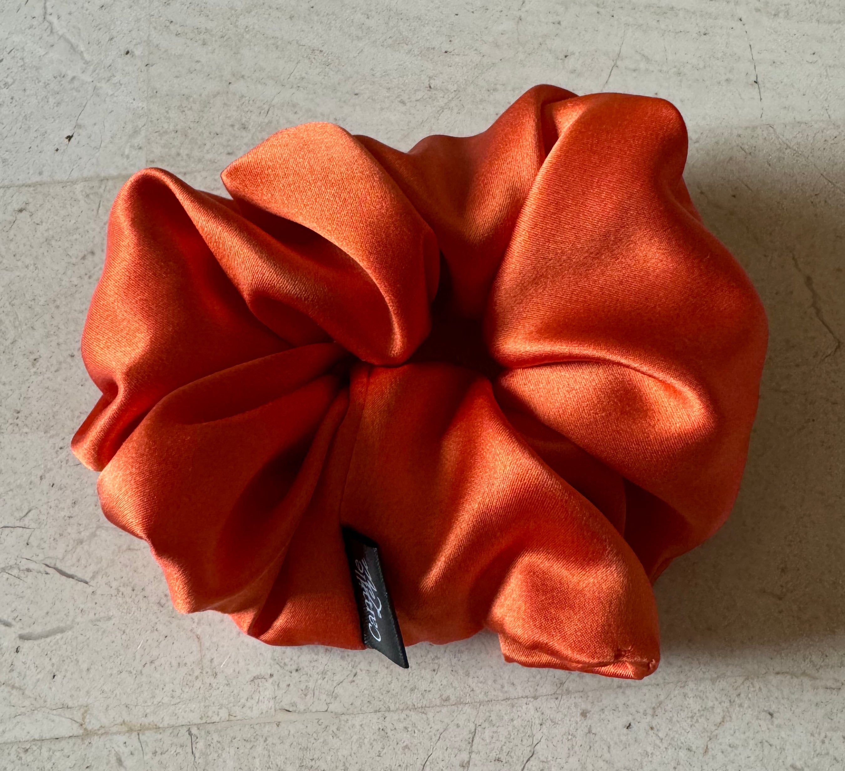 Regular Mandarin Orange Silk Charmeuse Scrunchies | Soft & Luxurious Handmade Hair Ties