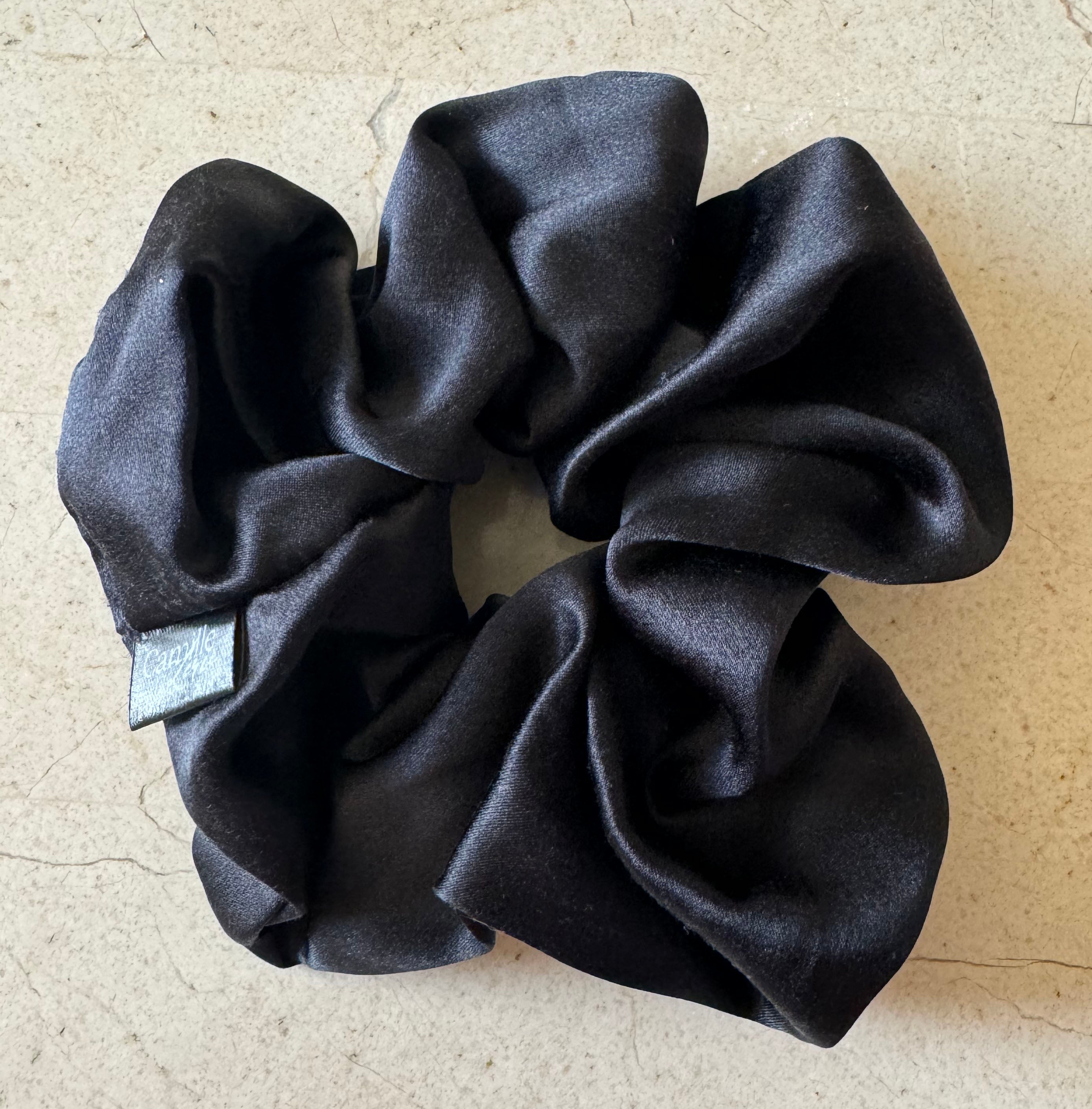 Regular Noir Silk Charmeuse Scrunchies | Soft & Luxurious Handmade Hair Ties