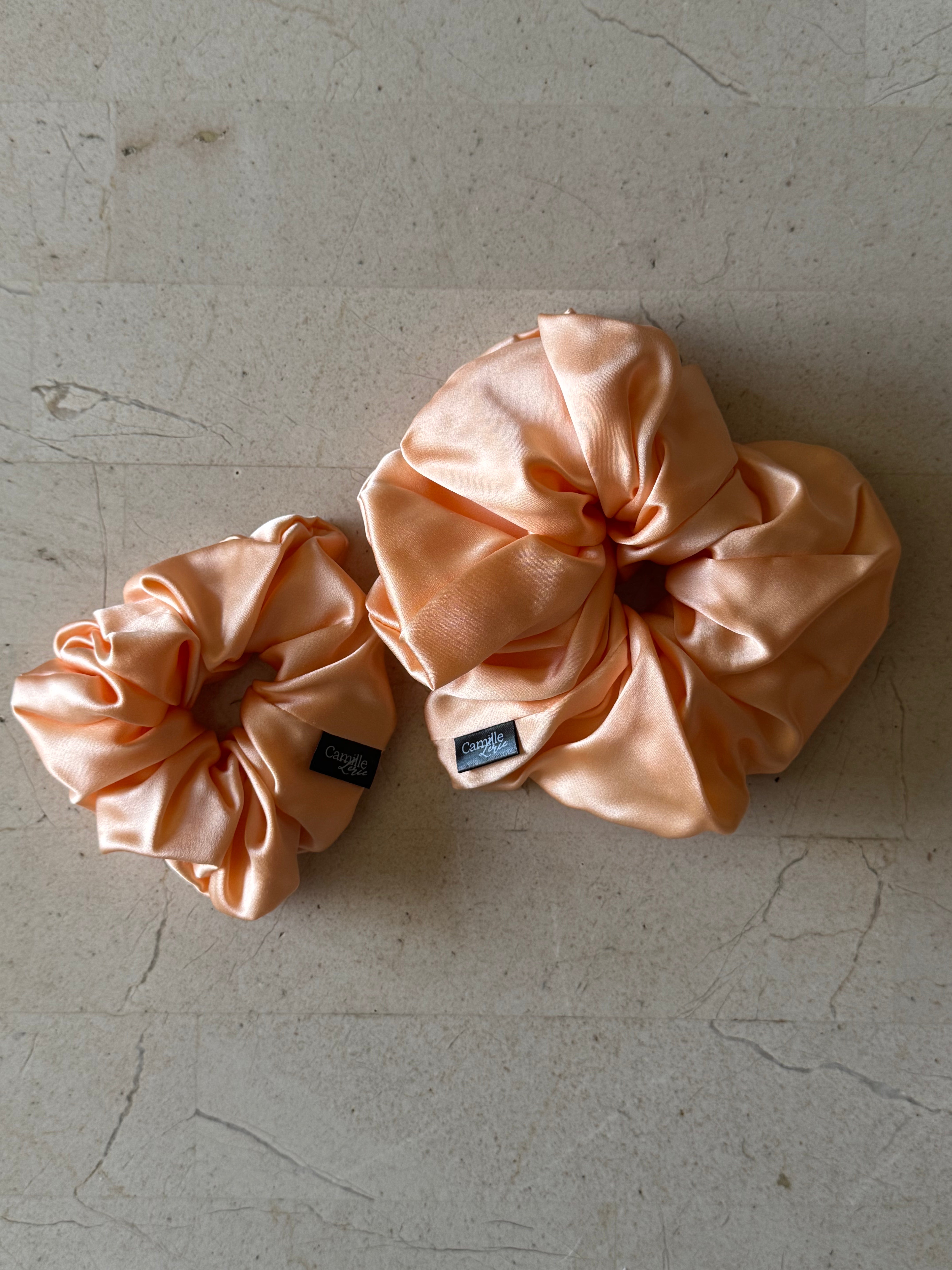 Regular and Large Caramel Cream Silk Scrunchies