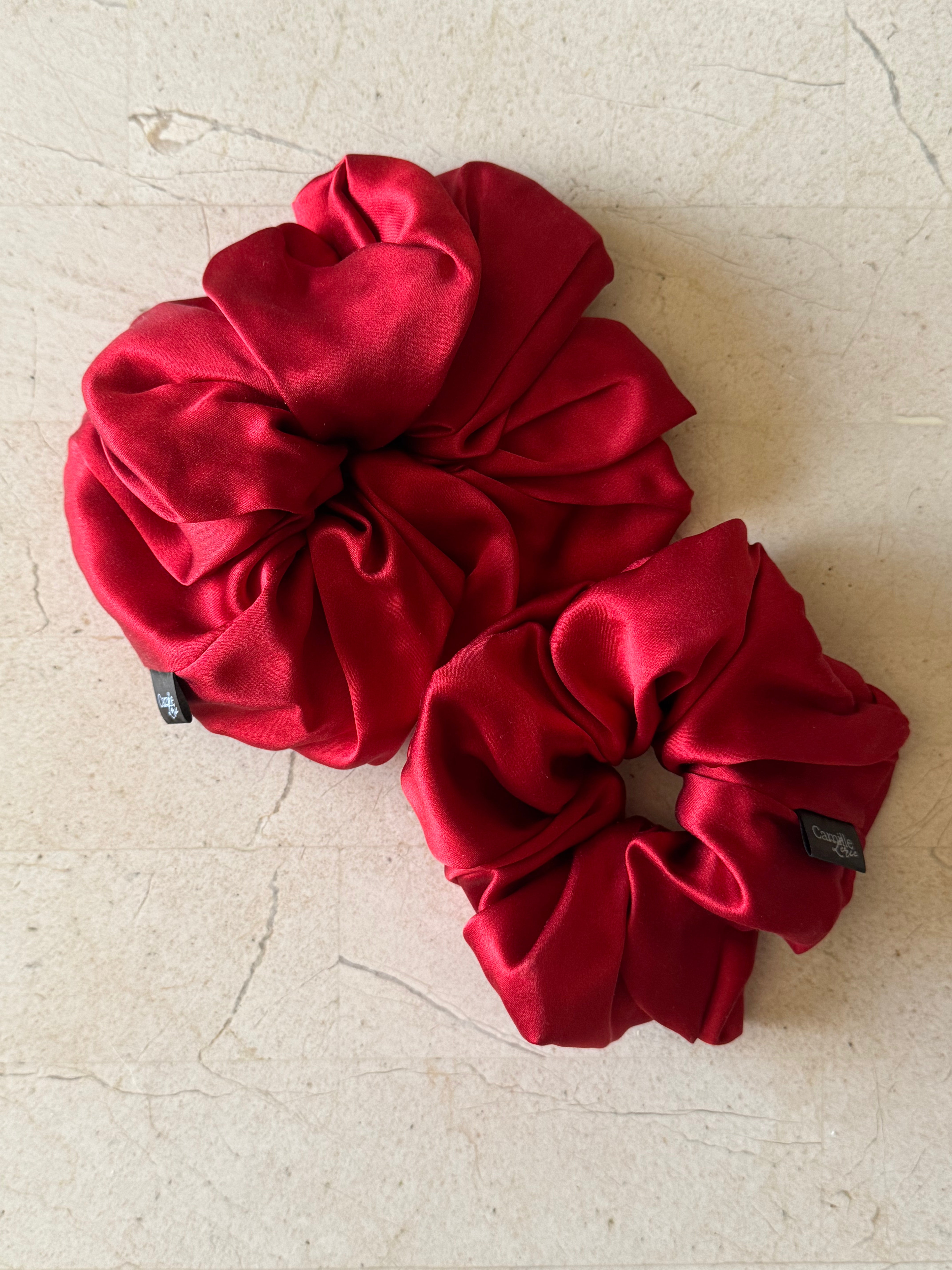 Regular and Large Cherry Silk Scrunchies