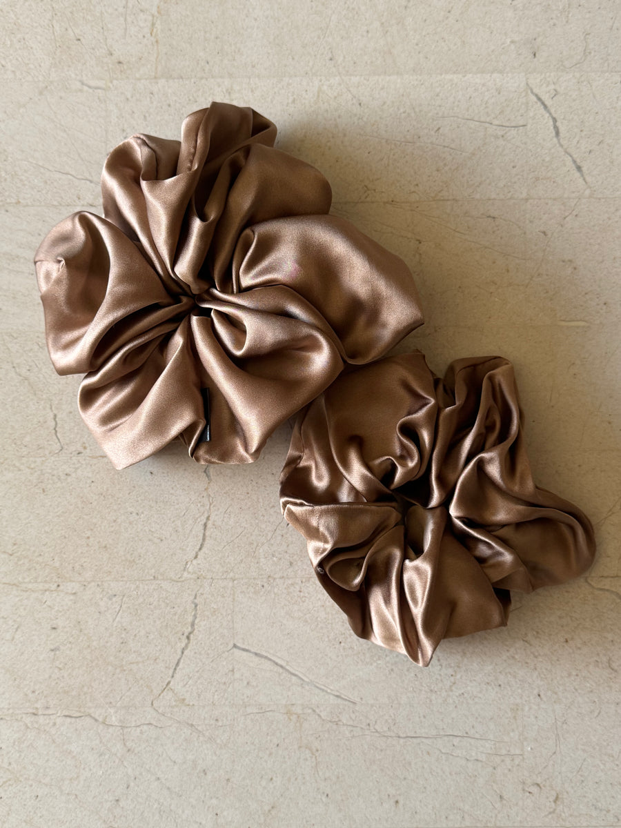 Regular and Large Coffee Silk Scrunchie