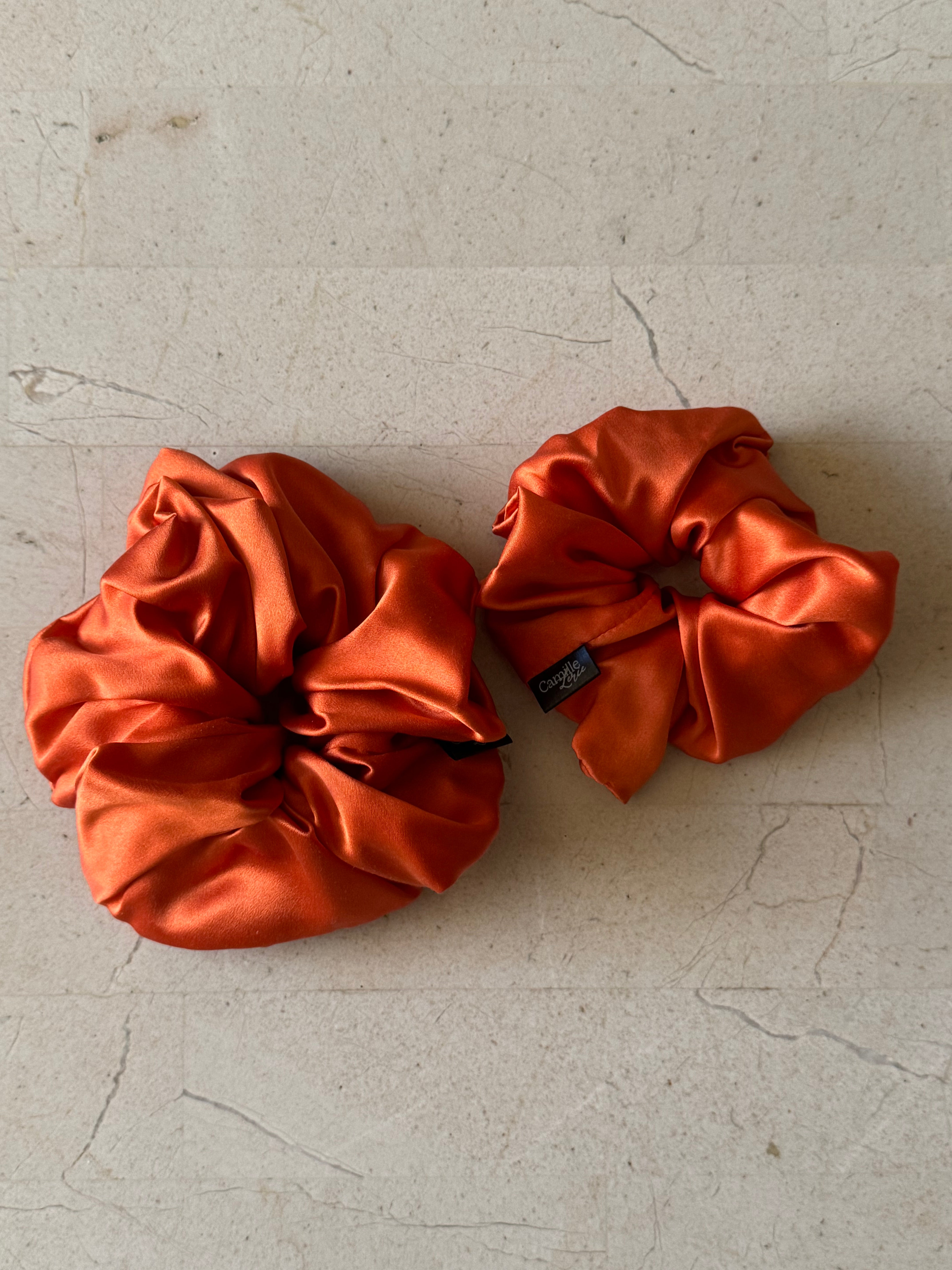 Regular and Large Mandarin Silk Scrunchies
