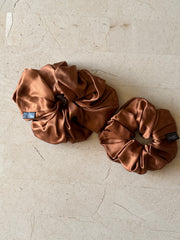 Regular and Large Toffee Silk Scrunchies